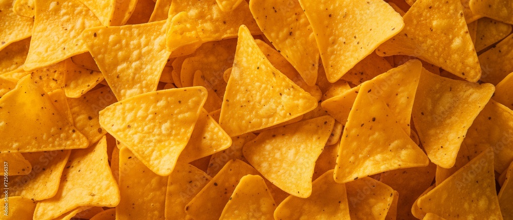 Full frame deep fried mexican corn tortilla chips background banner