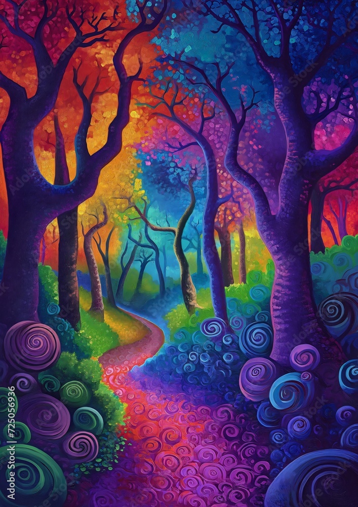 pathway forest swirly trees bifrost rave deep color shadows avatar one hit wonderland walking right swirling bright vibrantly colored
