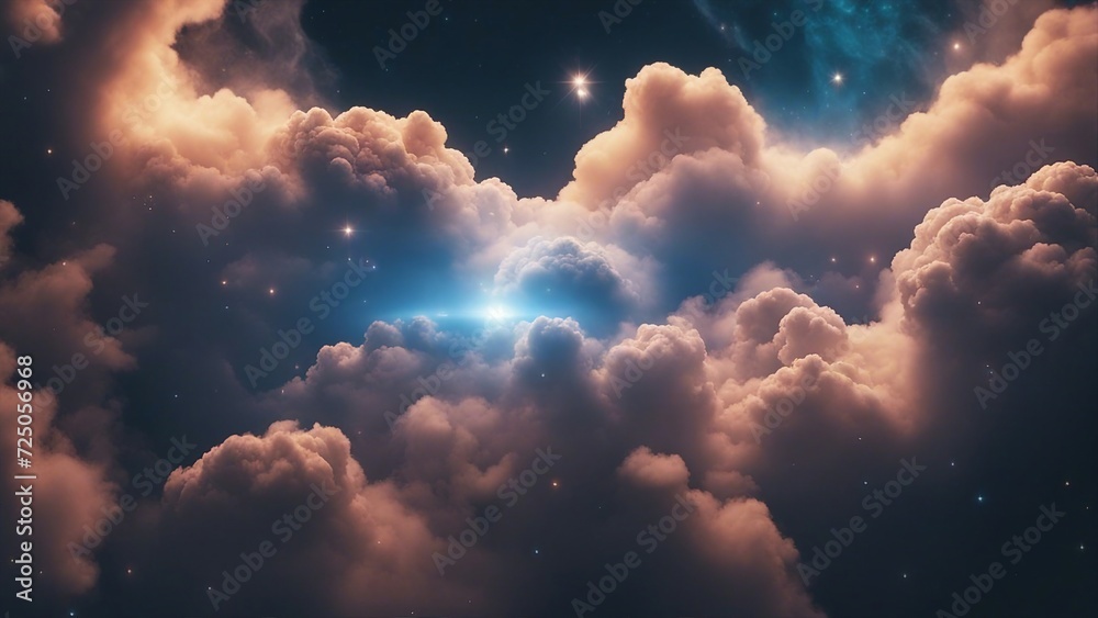 blue sky with clouds Large clouds of gas glowing deep in space  - obrazy, fototapety, plakaty 