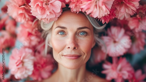 Women's health concept. Beautiful blooming middle aged premenopausal woman photo