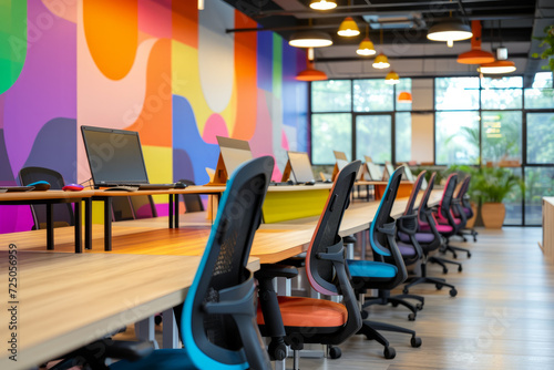 Fototapeta Naklejka Na Ścianę i Meble -  creative vibrant interior, design modern office, interior ideas concept. comercial space interior. corporate office space meeting modern colorful style interior design background,