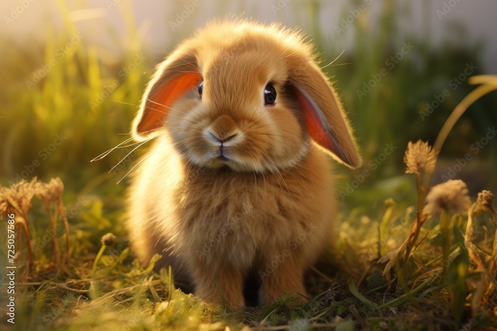 cute American Fuzzy Lop rabbit, funny bunny on the grass. cute American Fuzzy Lop rabbit, funny bunny on the grass.
