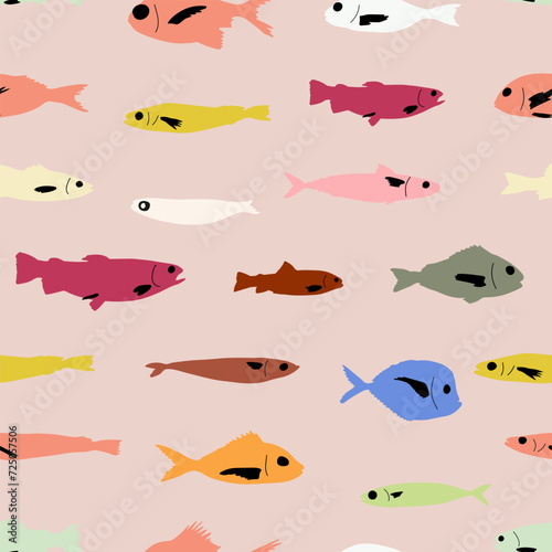 Cute funny fish seamless pattern. Creative childish vector undersea background. Perfect for kids apparel, fabric, textile, nursery decoration, wrapping paper.