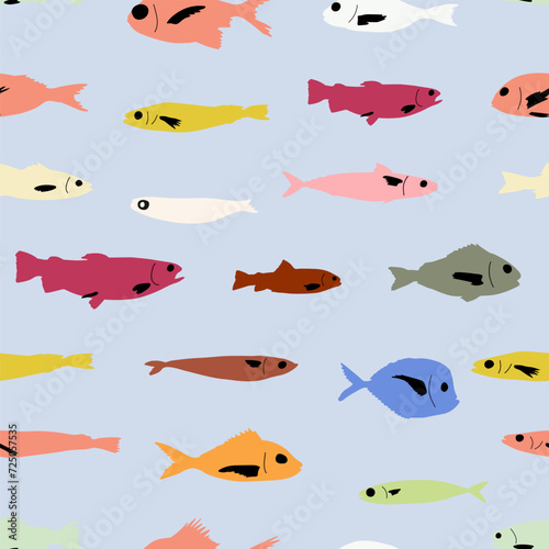 Cute funny fish seamless pattern. Creative childish vector undersea background. Perfect for kids apparel, fabric, textile, nursery decoration, wrapping paper.