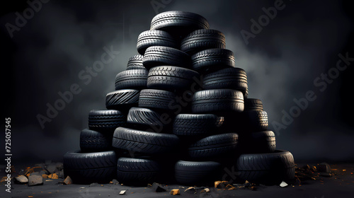A pile of tires stacked on top of each other photo