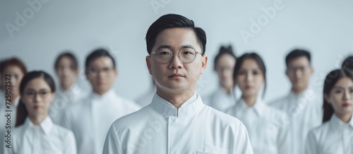 Asian individuals dressed in white garments in the workplace. © 2rogan