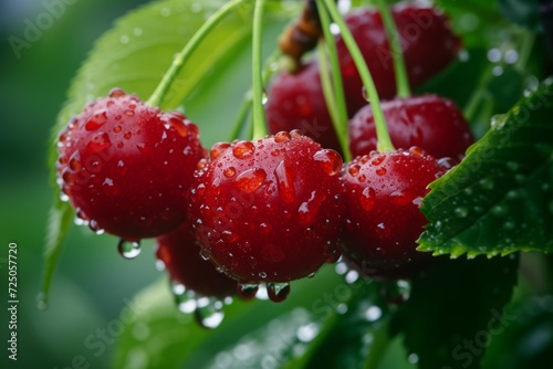 cherry close-up, ripe berries with drops of water as a background.