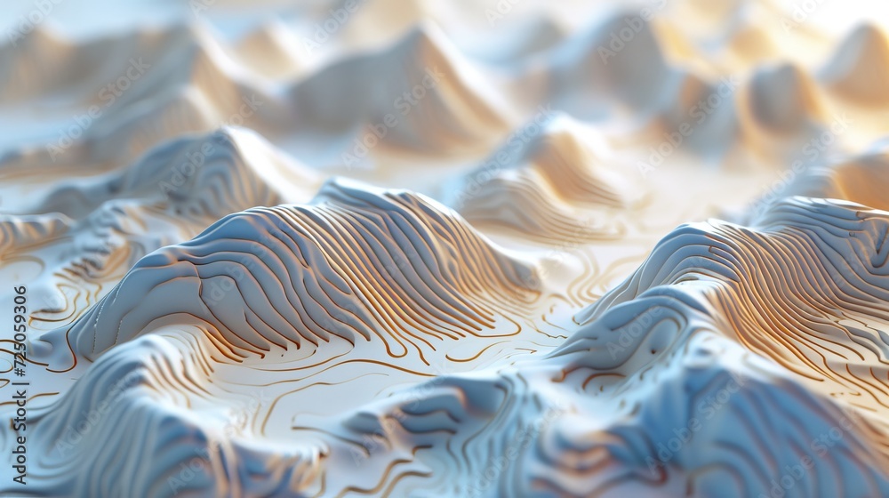 3D Topographic height map, geology survey. Topographic cartography, contour map, 3D relief. abstract geographic resource map with mountains. 3D rendering - obrazy, fototapety, plakaty 