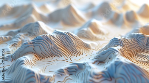 3D Topographic height map, geology survey. Topographic cartography, contour map, 3D relief. abstract geographic resource map with mountains. 3D rendering photo