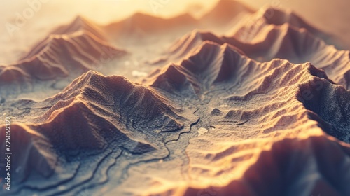 3D Topographic height map, geology survey. Topographic cartography, contour map, 3D relief. abstract geographic resource map with mountains. 3D rendering photo