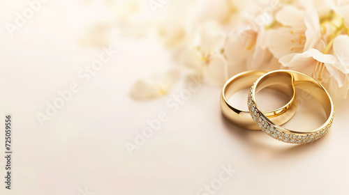 advertising wedding background with two Rings, with empty copy space