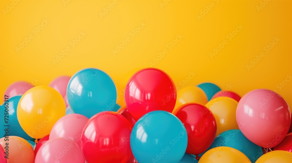 Vibrant balloons piled against a sunny backdrop Vibrant balloons piled against a sunny backdrop