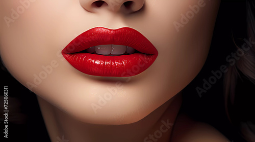 A woman s mouth with white teeth and red lipstick
