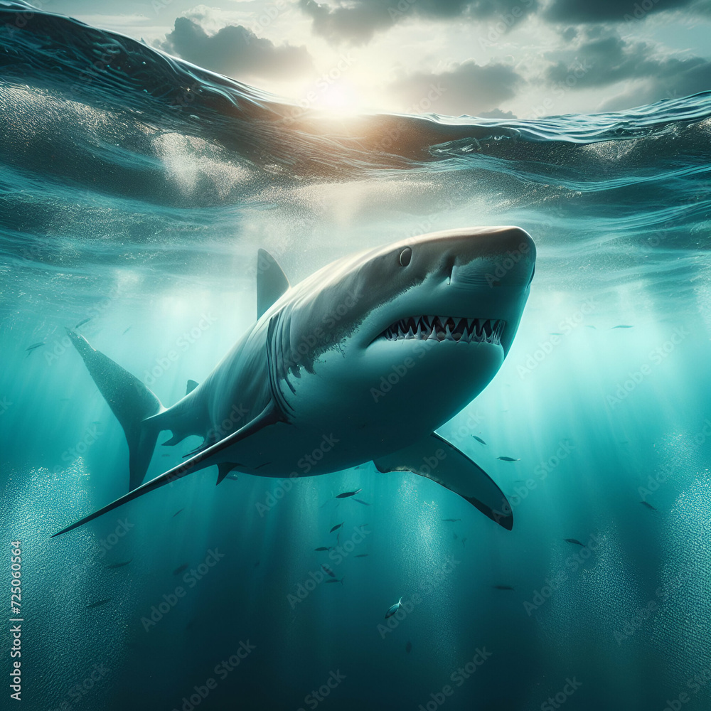Obraz premium Underwater aggressive blue shark 