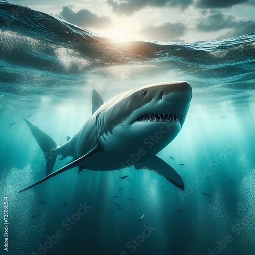 Underwater aggressive blue shark 