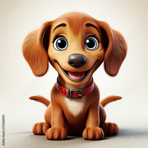 Friendly cheerful cartoon character 3d dachshund puppy illustration for children. Cute dachshund dog print on clothing, stationery, books, merchandise. 3D dachshund toy puppy. Funny pets. photo