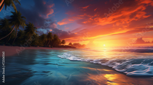 tropical beach at sunset in summer