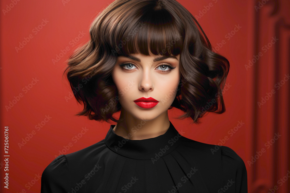 A female model with a chic and sophisticated haircut, showcasing the latest beauty trends in a modern beauty salon. A female model with a chic and sophisticated haircut, showcasing the latest beauty trends in a modern beauty salon.