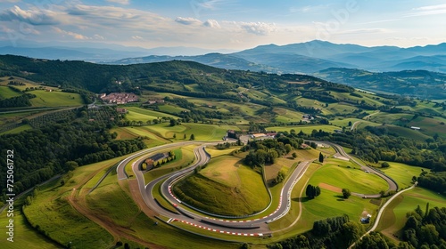 Florence, Italy - 15 August 2021: Aerial view of Mugello Circuit, Italy photo