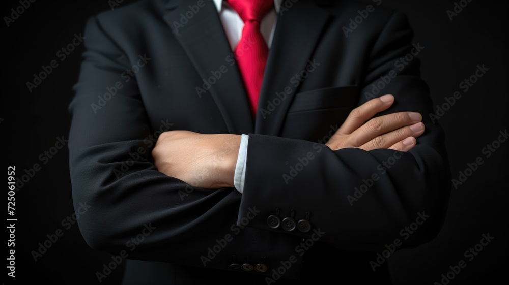 Confident businessman in suit with arms crossed