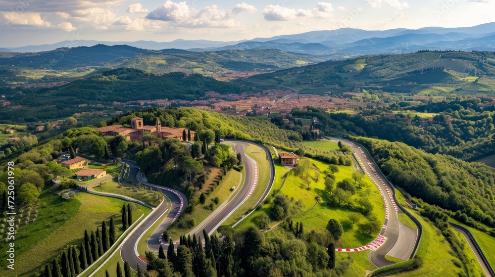 Florence, Italy - 15 August 2021: Aerial view of Mugello Circuit, Italy