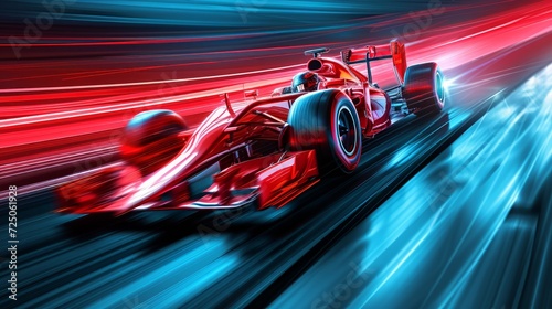 Formula One f1. Abstract vector 3d f 1 bolide racecar on speedway. Fast motion. Finish line. Success in competition  race winner  business win concept. Auto sport  fast automobile symbol