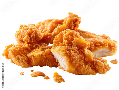Crispy, crunchy golden fried chicken pieces, wings, breast, nuggets isolated on transparent background