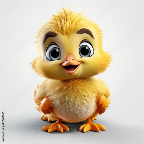 Cute cartoon character yellow duckling 3d illustration. Funny duck print on clothes, stationery, books, children's products. 3D art toys yellow duckling, baby duck, art. Funny animals birds. © Nataly G