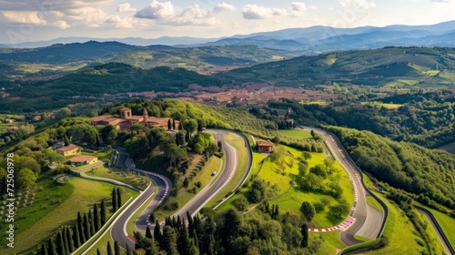 Florence, Italy - 15 August 2021: Aerial view of Mugello Circuit, Italy photo