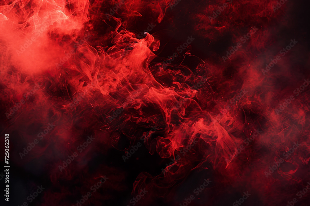 Fiery Red Smoke Dancing in Darkness - obrazy, fototapety, plakaty 
