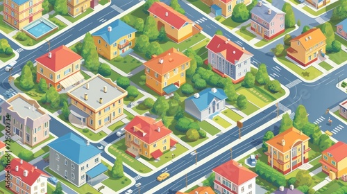 Isometric Gps map navigation to own house. City top view. View from above the map buildings. Detailed view of city. Decorative graphic tourist map. Abstract transportation background. Vector