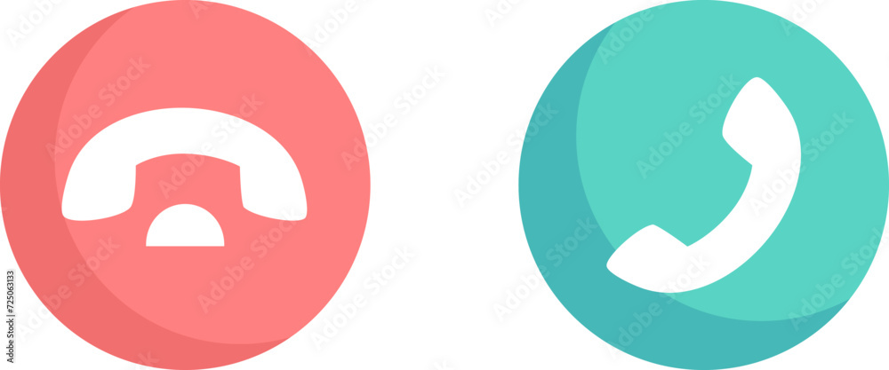 Obraz premium Red and green circle icons with phone handset symbols. Communication concept buttons, call and hang up icons. Vector illustration of phone call actions.