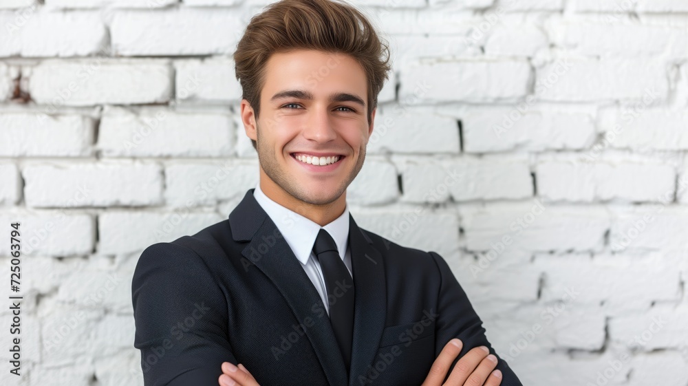 Smiling young businessman in a suit exuding confidence Smiling young businessman in a suit exuding confidence