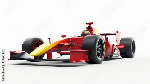 Race car and driver angled view isolated on white background. 3D Rendering photo