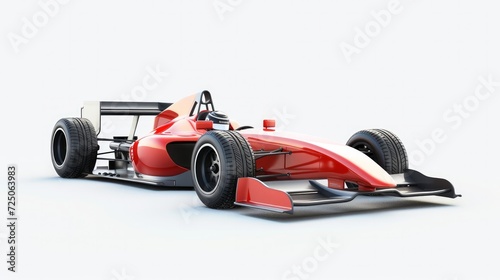 Race car and driver angled view isolated on white background. 3D Rendering