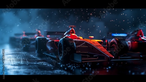 Race cars on dark background without any branding - 3D rendering