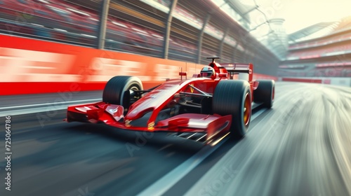 Racer on a racing car passes the track. Motion blur background. 3D rendering © Orxan