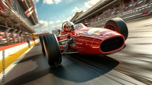 Racer on a racing car passes the track. Motion blur background. 3D rendering © Orxan