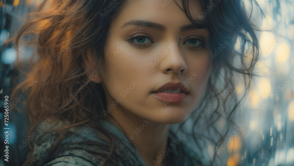Portrait of a beautiful girl student with parted lips. The inner world of a person, star fire, the love of a girl in Zen style. Anticipating love. Portrait of a beautiful girl student with parted lips. The inner world of a person, star fire, the love of a girl in Zen style. Anticipating love.