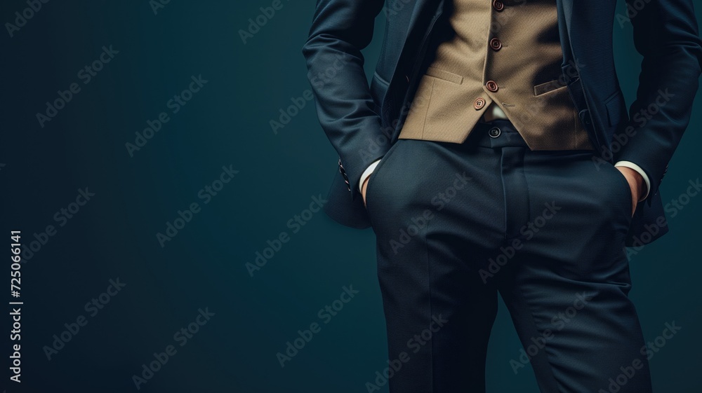 Confident man dressed in a tailored blue suit, modern elegance Confident man dressed in a tailored blue suit, modern elegance