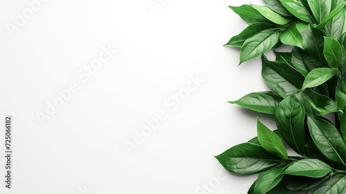 Lush green leaves forming a natural border on a clean white background