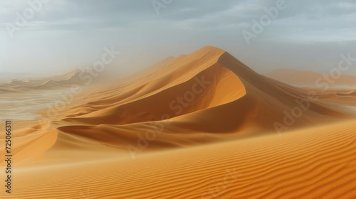  a large sand dune in the middle of a desert with a few clouds in the sky over the top of it.