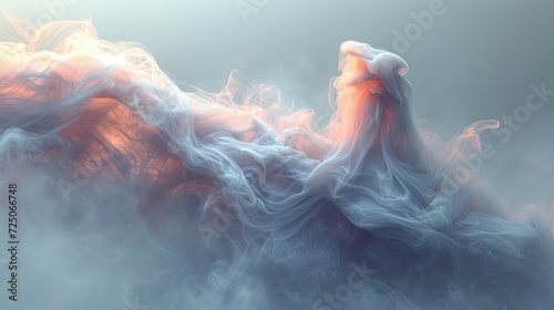  a digital painting of a woman in a white dress with a red dress on top of a cloud of smoke.