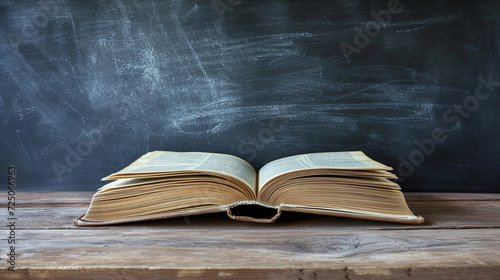 Teacher. Chalk on blackboard or symbol of a book