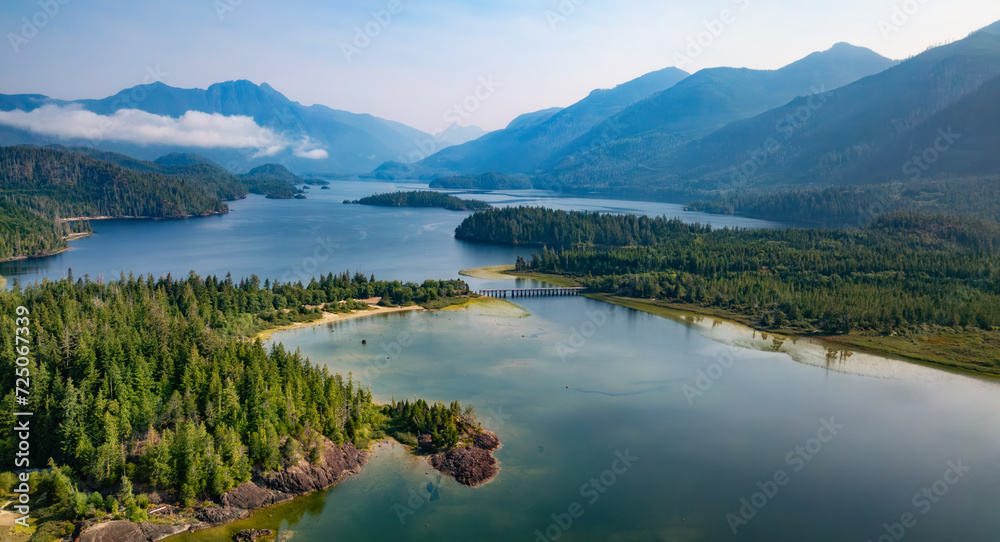 Vibrant lake and mountain landscape in Canadian Nature.