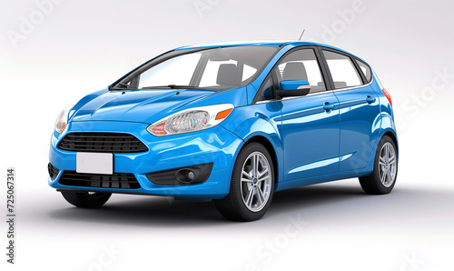A blue generic and unbranded city car isolated on a white background
