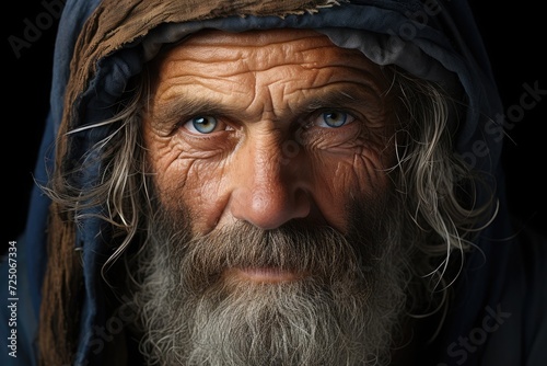 Portrait attractive blue-eyed monk