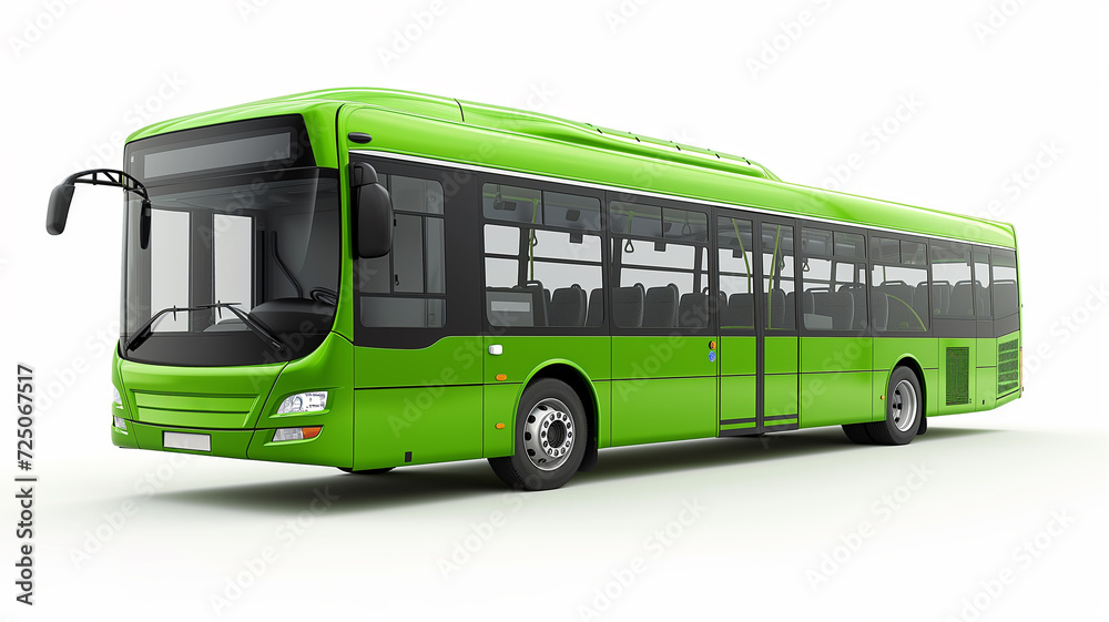 A modern green eco bus on a white background