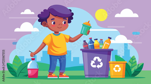 Young Boy Participating in Recycling Efforts on a Sunny Day