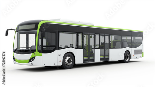 A modern white and green eco bus on a white background